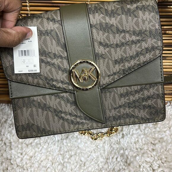 Michael Kors Olive Animal Print Signature Logo Greenwich Small Crossbody Bag - Picture 3 of 3